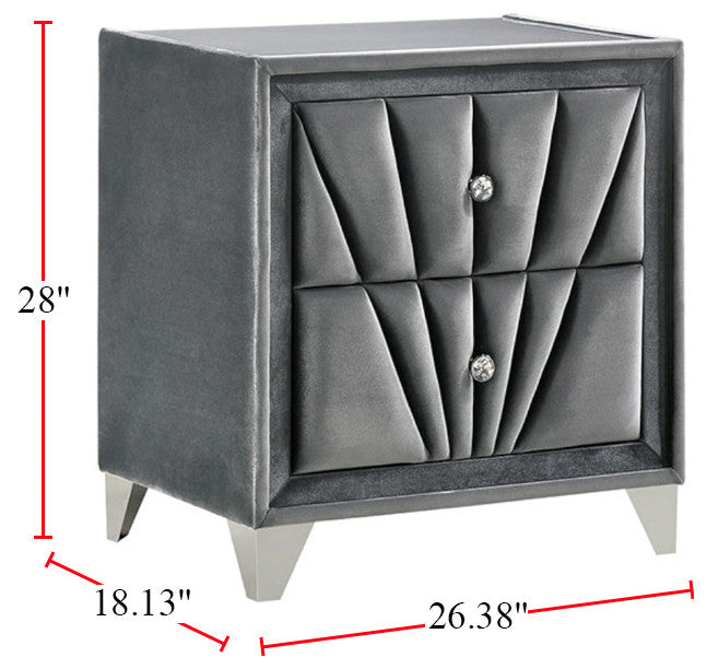 Fabric and Wood Nightstand with 2 Drawers, Gray