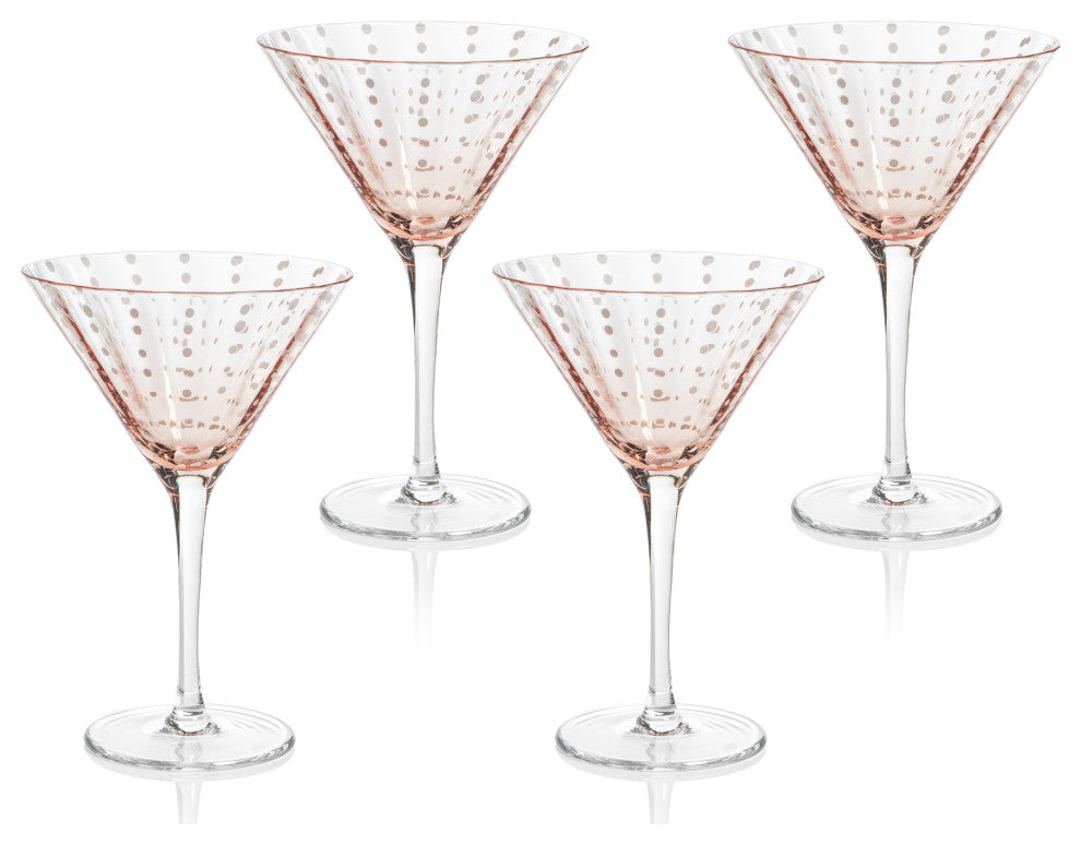 Pescara White Dot Martini Glasses, Set of 4, Pink