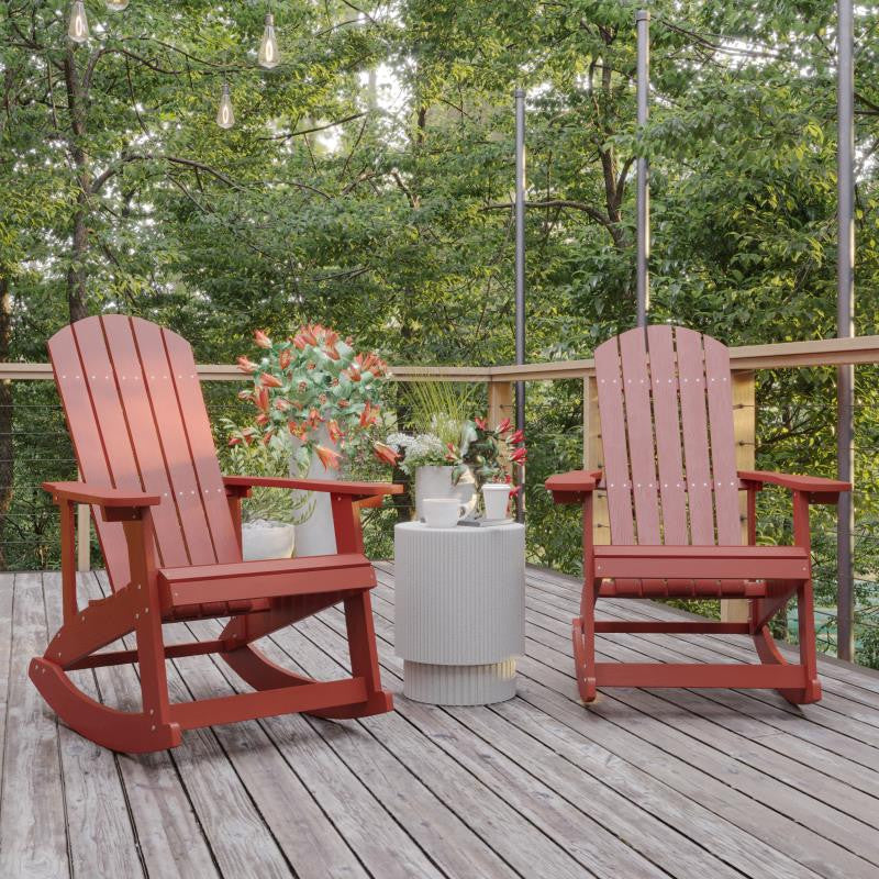 Savannah All-Weather Poly Resin Wood Adirondack Rocking Chair- Set of 2, Red