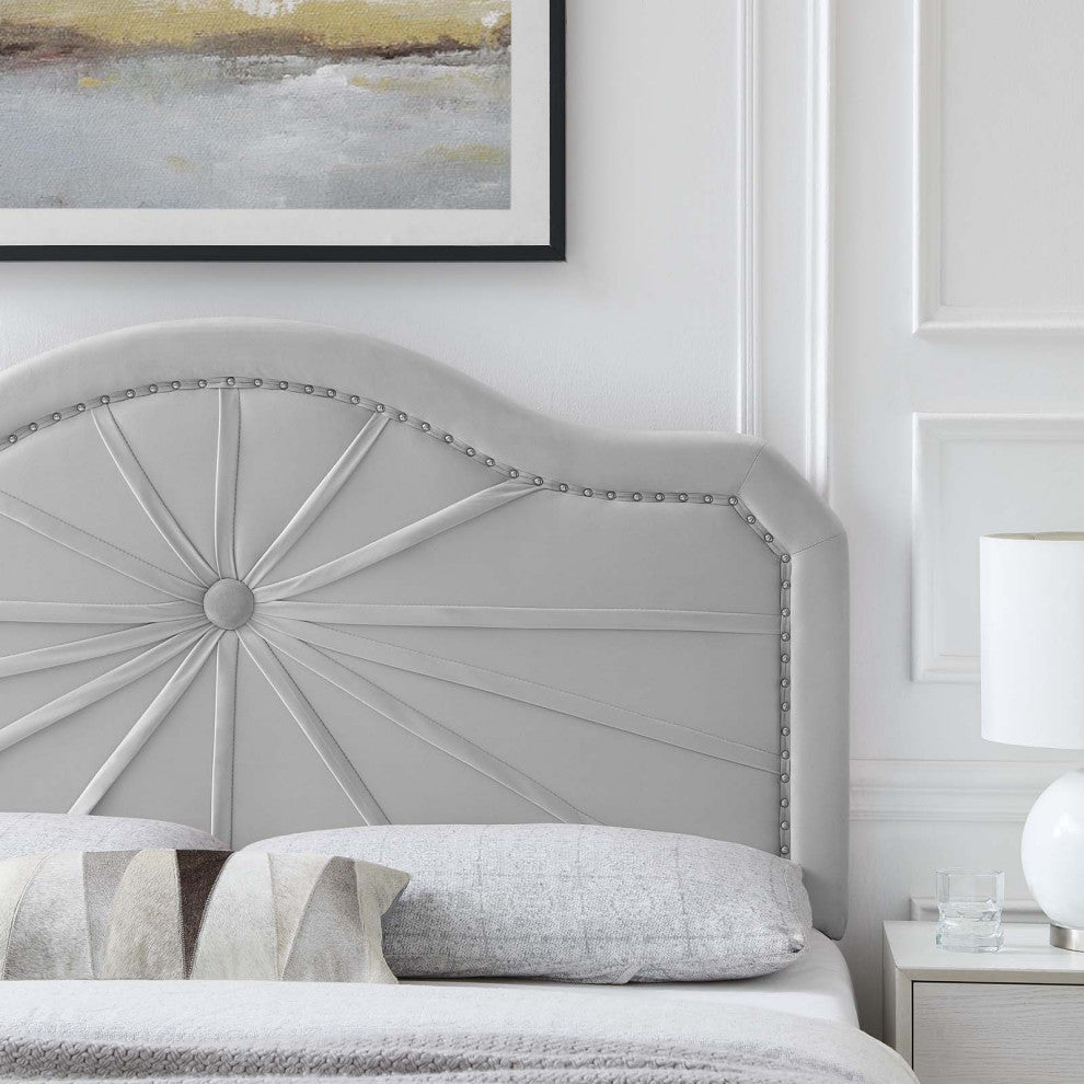 Headboard, King Size, Velvet, Light Gray, Modern Contemporary, Bedroom