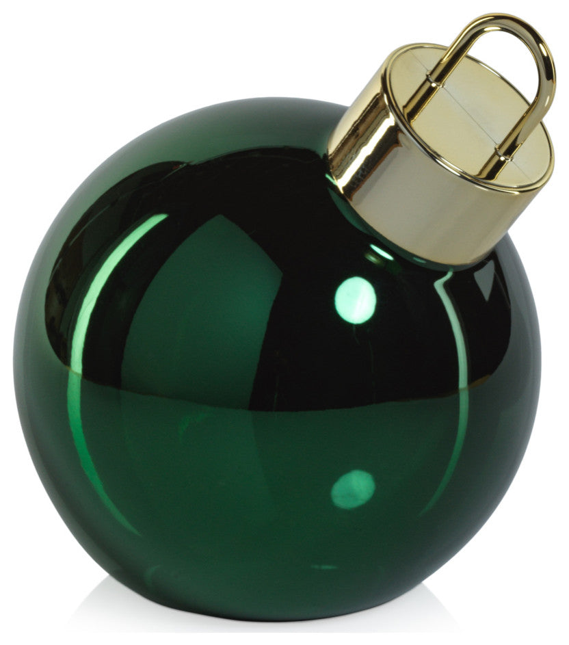 LED 6" Glass Tabletop Ball Ornaments-Green, Set of 2