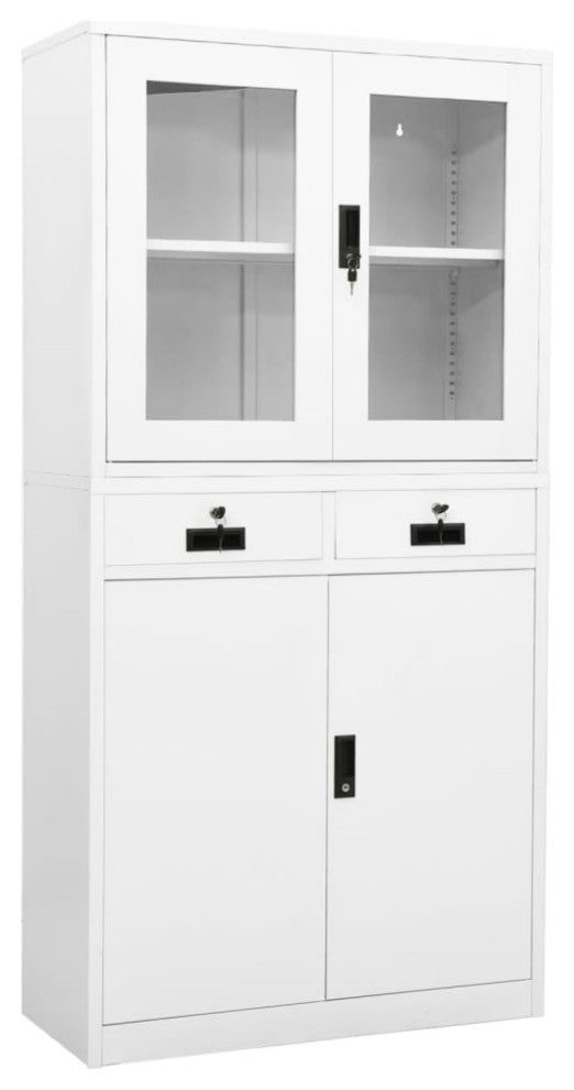 vidaXL Office Cabinet White 35.4"x15.7"x70.9" Steel and Tempered Glass