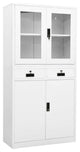 vidaXL Office Cabinet White 35.4"x15.7"x70.9" Steel and Tempered Glass
