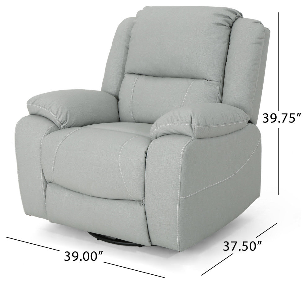 GDF Studio Teresa Classic Tufted Leather Swivel Recliner, Light Gray/Black