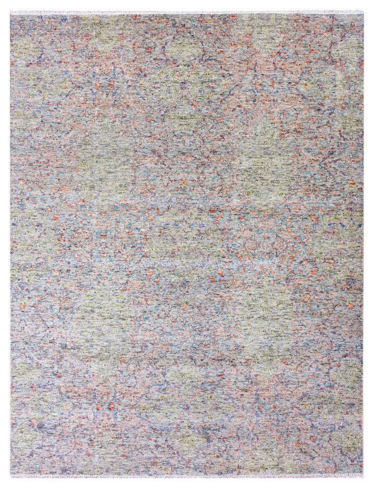 Gray Goose Oushak influence With Salt and Pepper Motif Pure Wool Rug 9'x11'10"