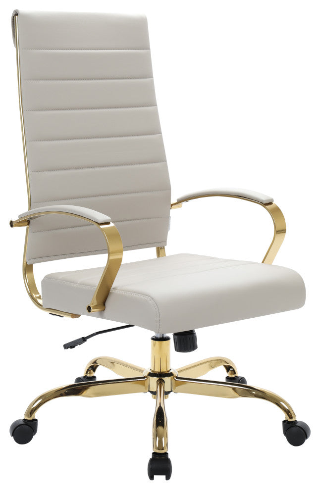 LeisureMod Benmar High-Back Leather Office Chair With Gold Frame