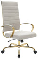 LeisureMod Benmar High-Back Leather Office Chair With Gold Frame