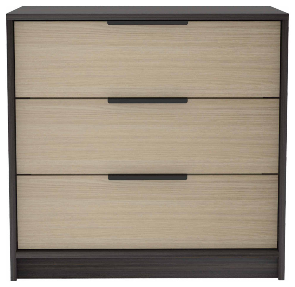 Washington 3 Drawer Dresser with Metal Handles, Black/Light Oak