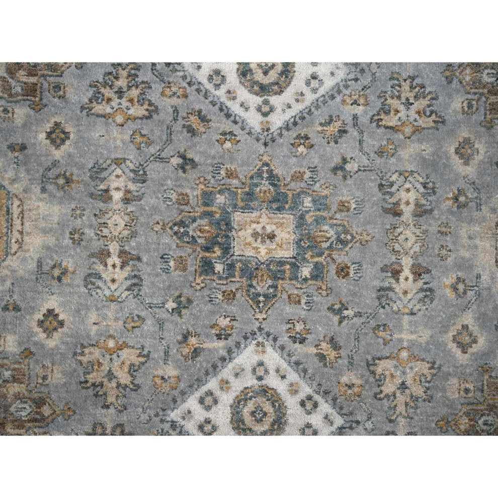Blue Gray Hand Knotted Karajeh Design Wool Round Oriental Rug, 8'10"x9'