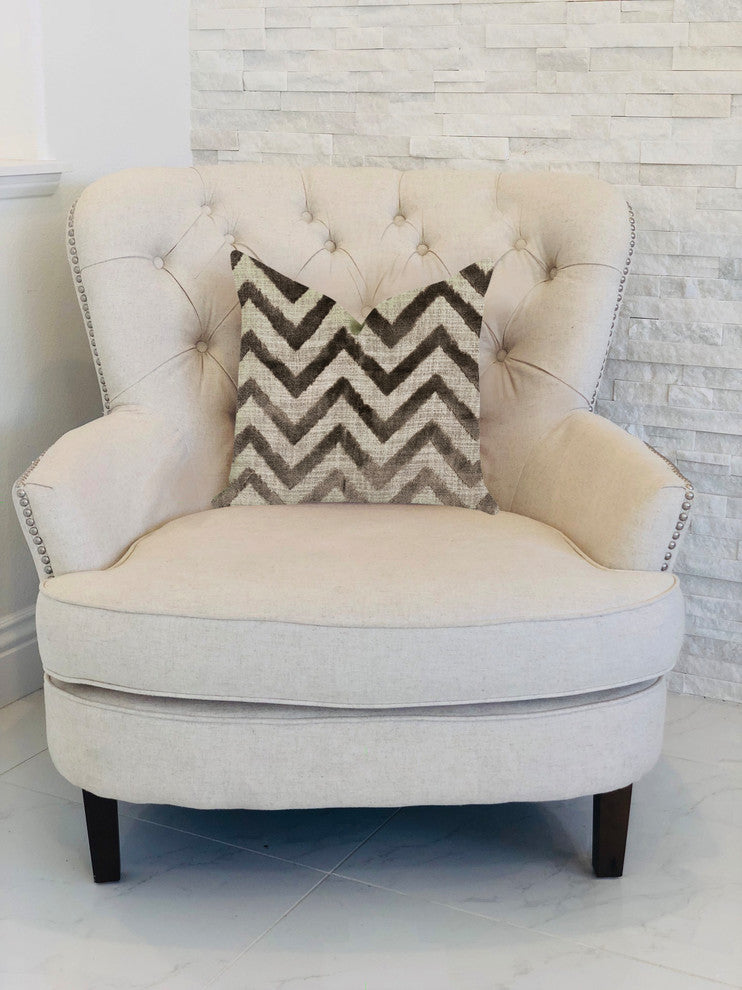 Oblique Zigzag Luxury Throw Pillow in Beige Tones, 22"x22"