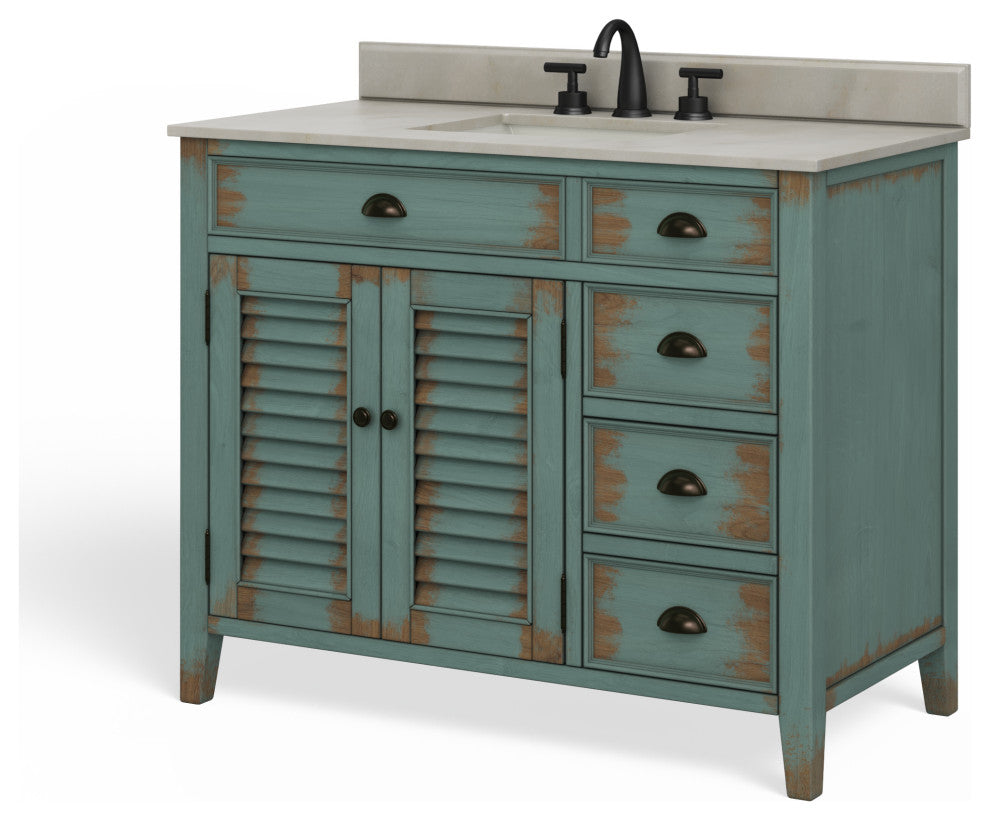 The Calusa Bathroom Vanity, Turquoise, 42", Single Sink, Freestanding