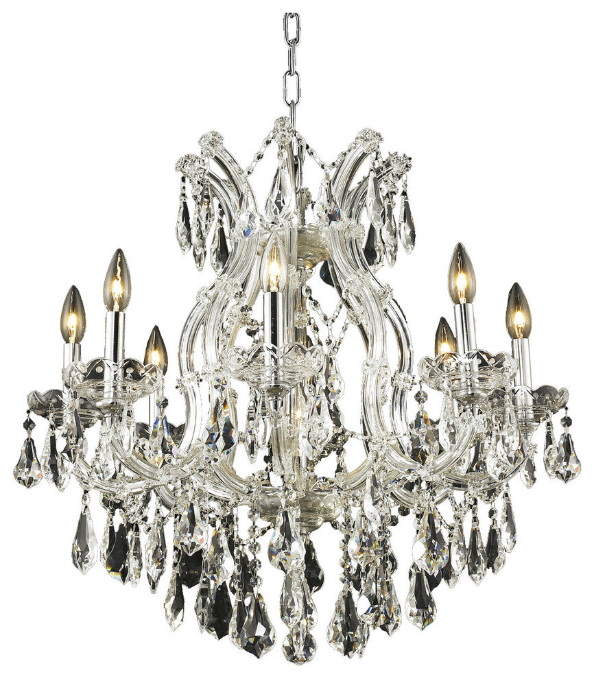 Elegant Maria Theresa Dining Room Light, Chrome Finish With Royal Cut Crystal