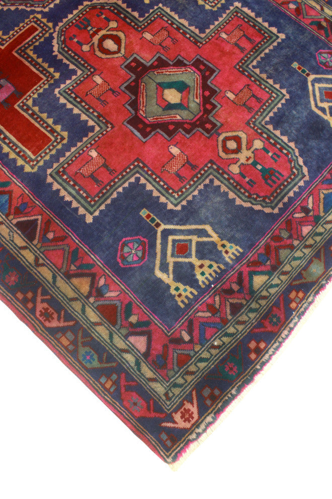 Fine Vintage Distressed Trenton Red/Navy Runner, 4'7x9'10