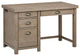 Rustic Transitional Desk, Charging Station & Drawers With Curved Handles, Gray