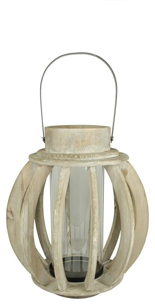 Seaside Wood Sphere and Glass Hurricane Candle Lantern