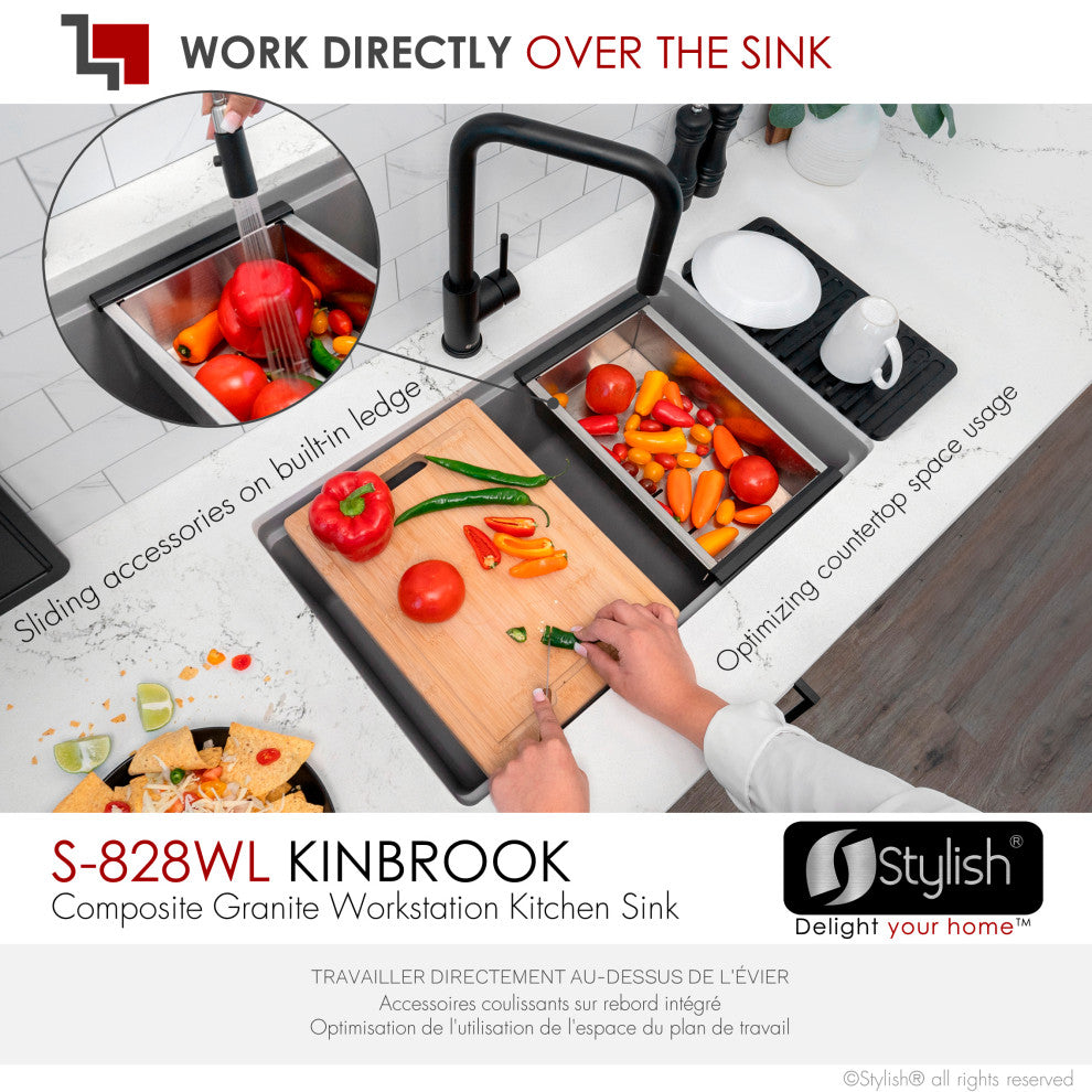 Stylish 28" Dual Mount Single Bowl Gray Granite Kitchen Sink