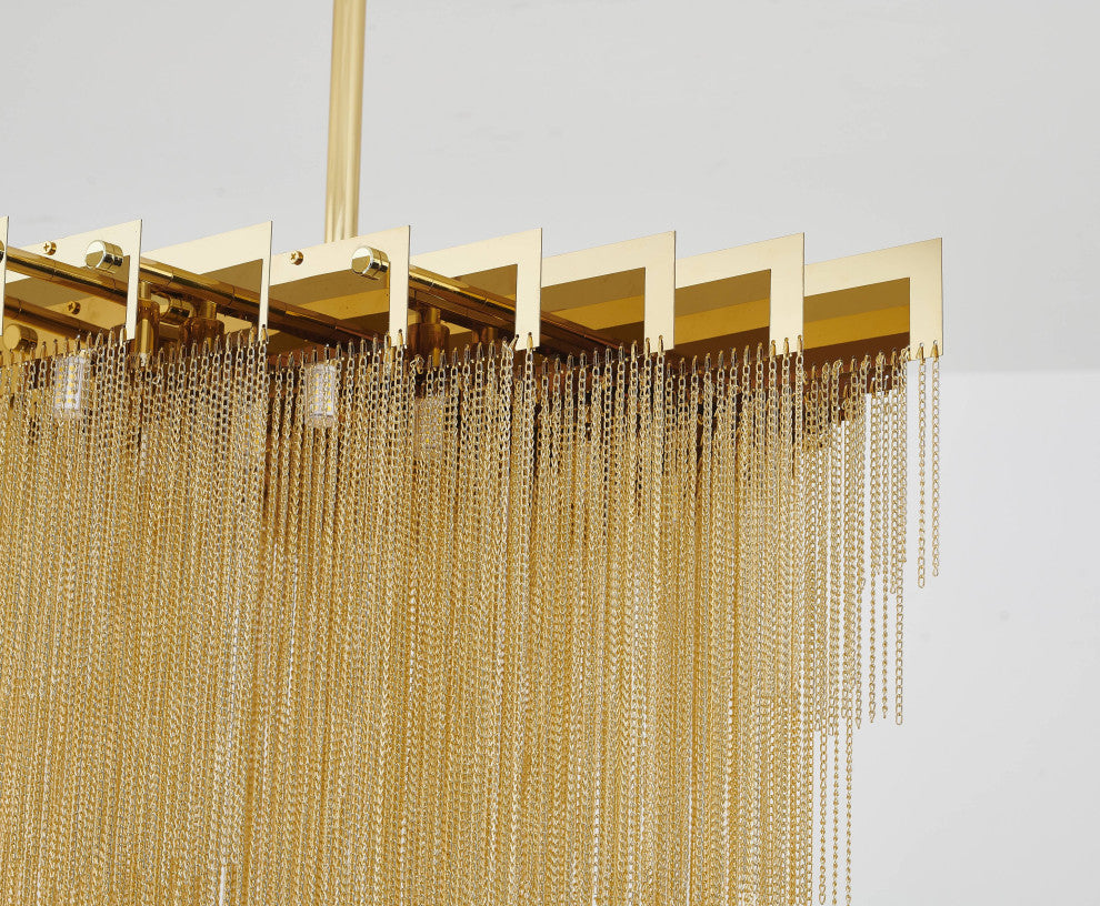 16-Light Gold Chandelier With Hanging Aluminum Chains