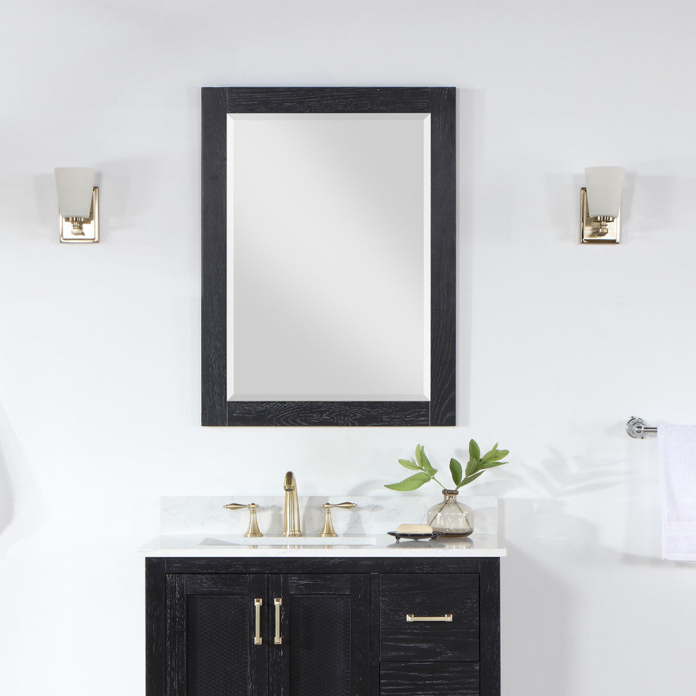 Ivy Rectangular Bathroom Wood Framed Wall Mirror, Black Oak, 28"