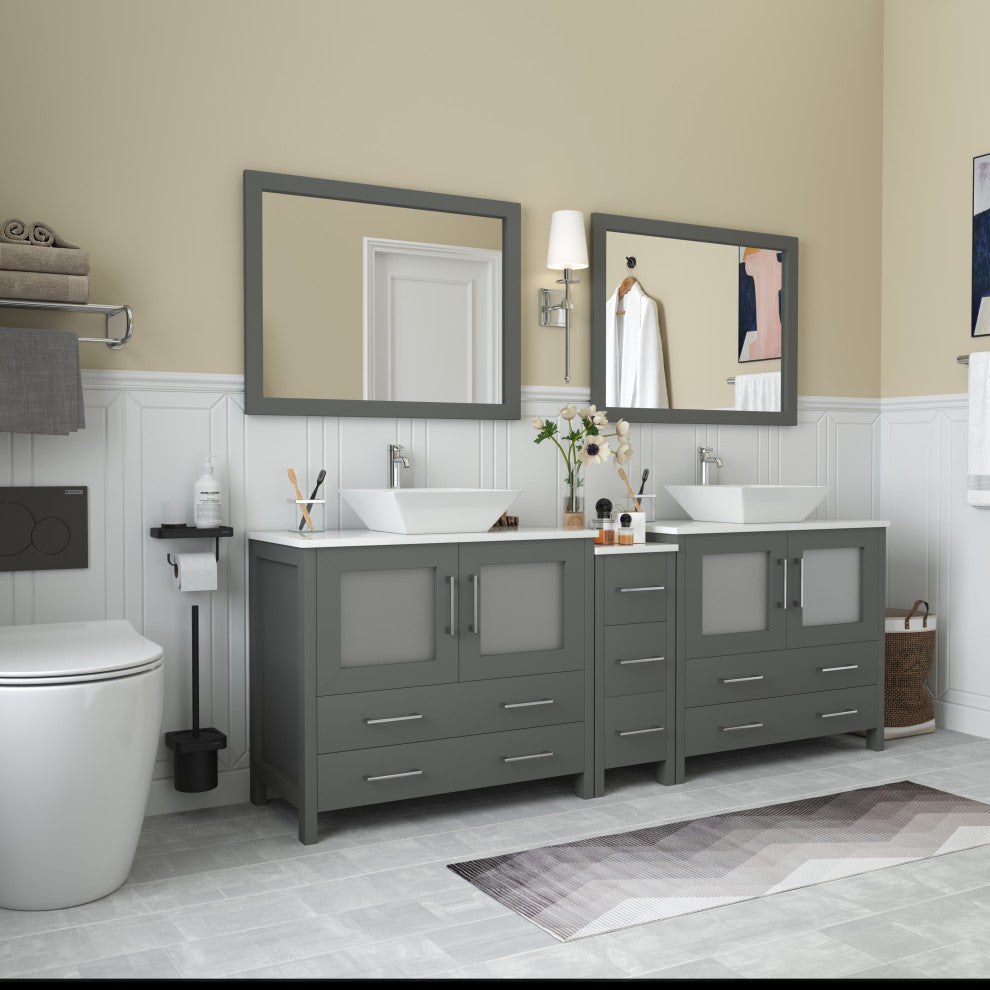Vanity Art Vanity Set With Vessel Sink, Gray, 84", Standard Mirror