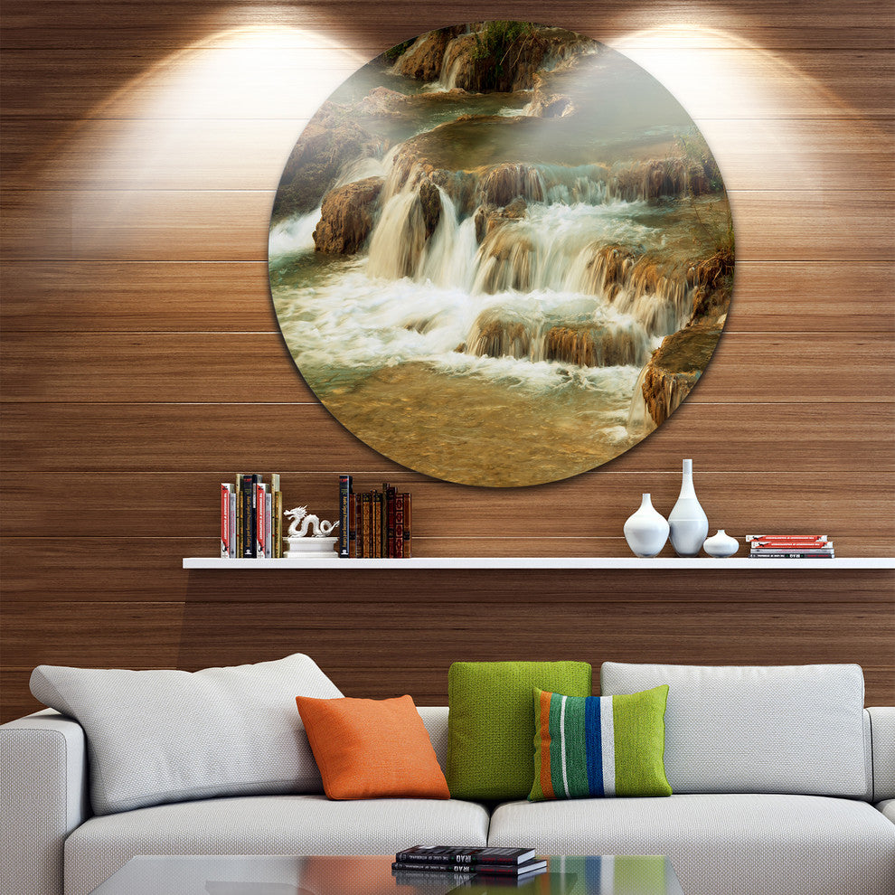 Waterfall Cascade With White Waters, Landscape Round Wall Art, 11"