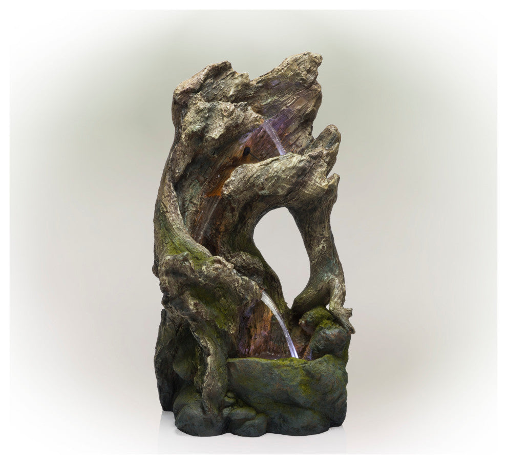 39" Tall Outdoor Tree Trunk Arch Waterfall Fountain With LED Lights
