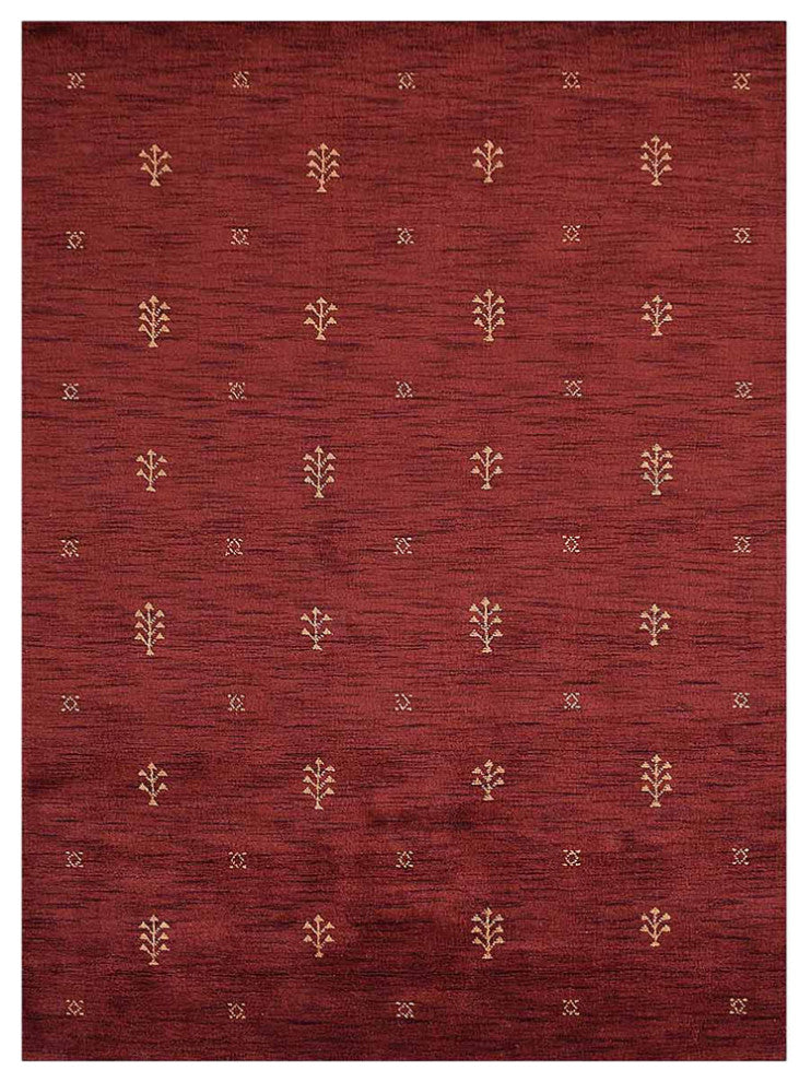 Hand Knotted Loom Wool  Area Rug Contemporary Red L00501, [Rectangle] 6'x9'