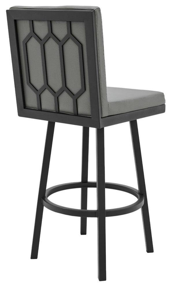 Gem Swivel Modern Metal and Gray Faux Leather Bar and Counter Stool