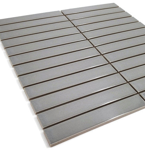Gio Gray Glossy 1" X 6" Stacked Linear Porcelain Mosaic Tile 55 Sheet