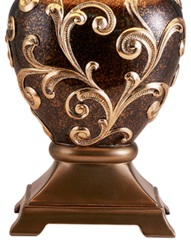 Benzara BM240299 Table Lamp With Filigree Accent Base and Fabric Shade, Brown