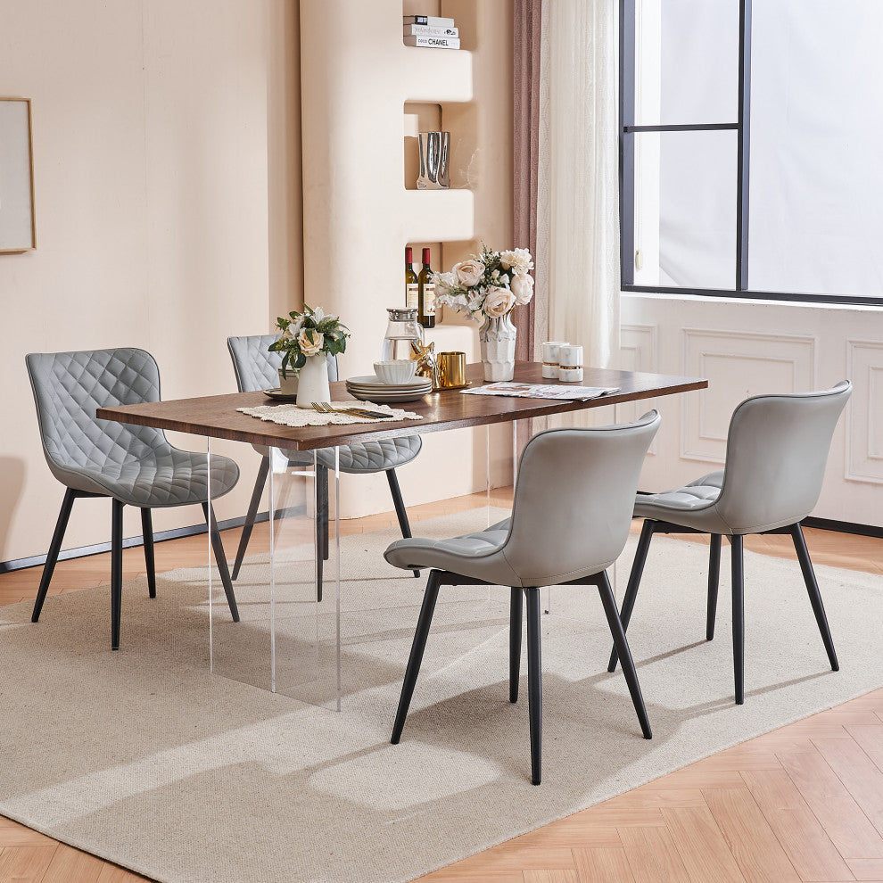 Younike Faux Leather Dining Chair, Diamond Pattern Set of 2, Gray