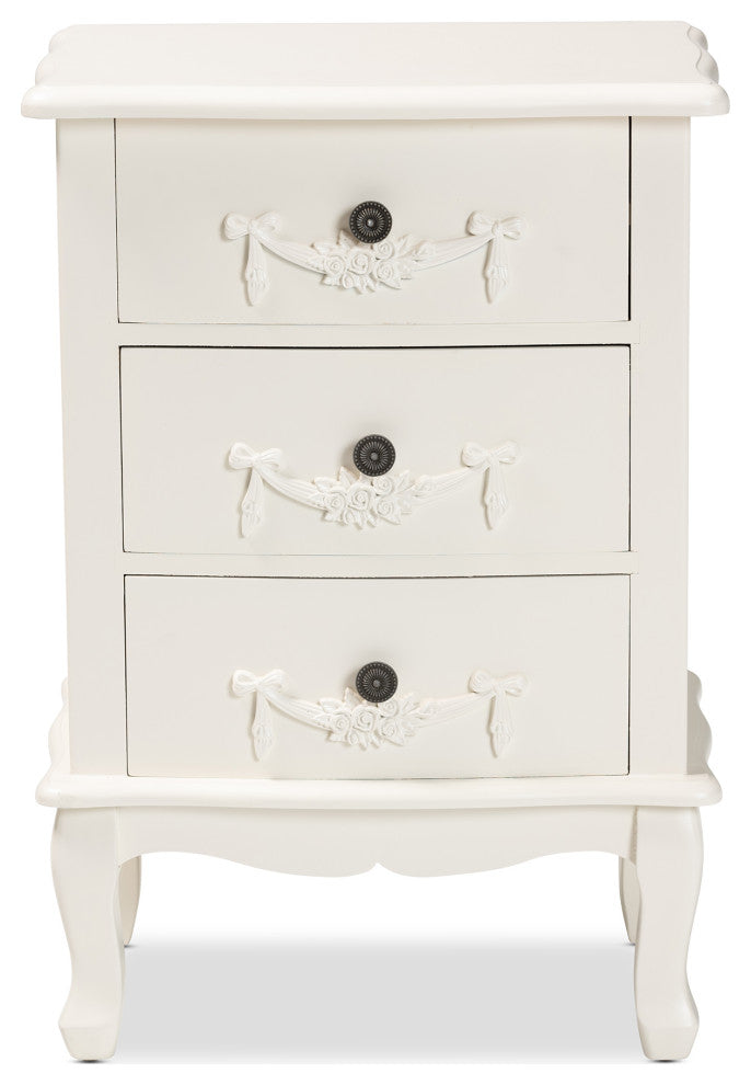 Callen Classic and Traditional White Finished Wood 3-Drawer Nightstand
