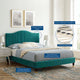 Tufted Platform Bed Frame, Full Size, Velvet, Teal Blue, Modern Contemporary