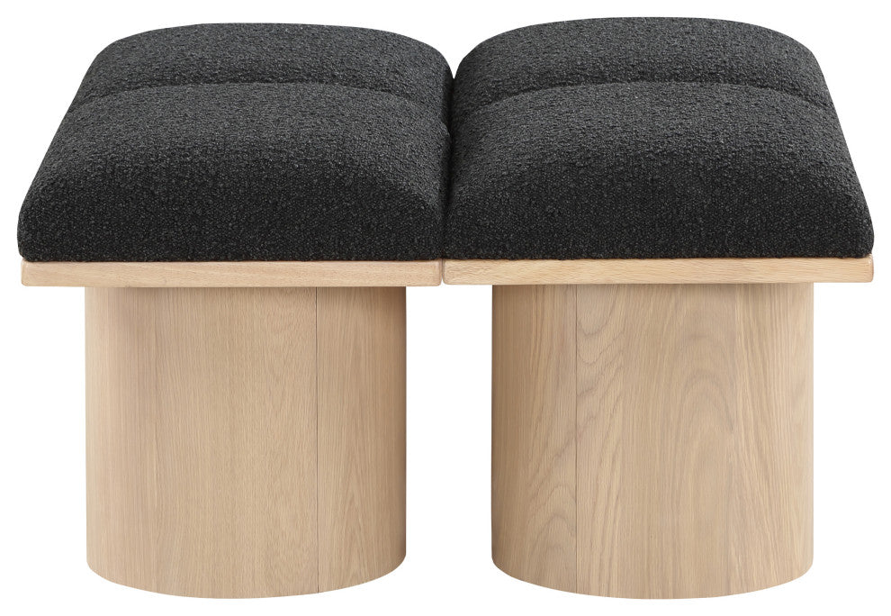 Pavilion Boucle Fabric Upholstered 4-Piece Modular Bench, Black, Natural Finish