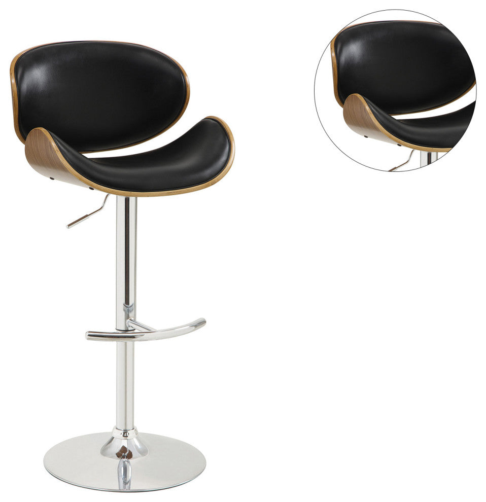 Metal and Wood Adjustable Bar Stool, Black and Chrome