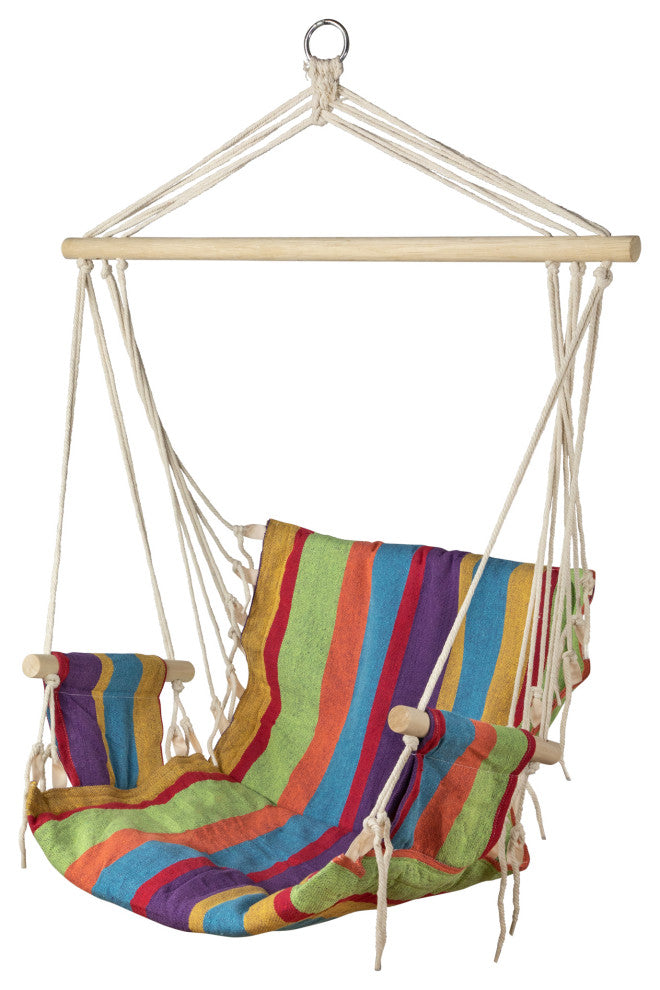 37" Multi-Color Stripe Outdoor Patio Hammock Chair with Armrests