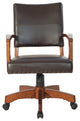 Deluxe Wood Bankers Chair, Black Faux Leather With Antique Bronze Nailheads, Esp
