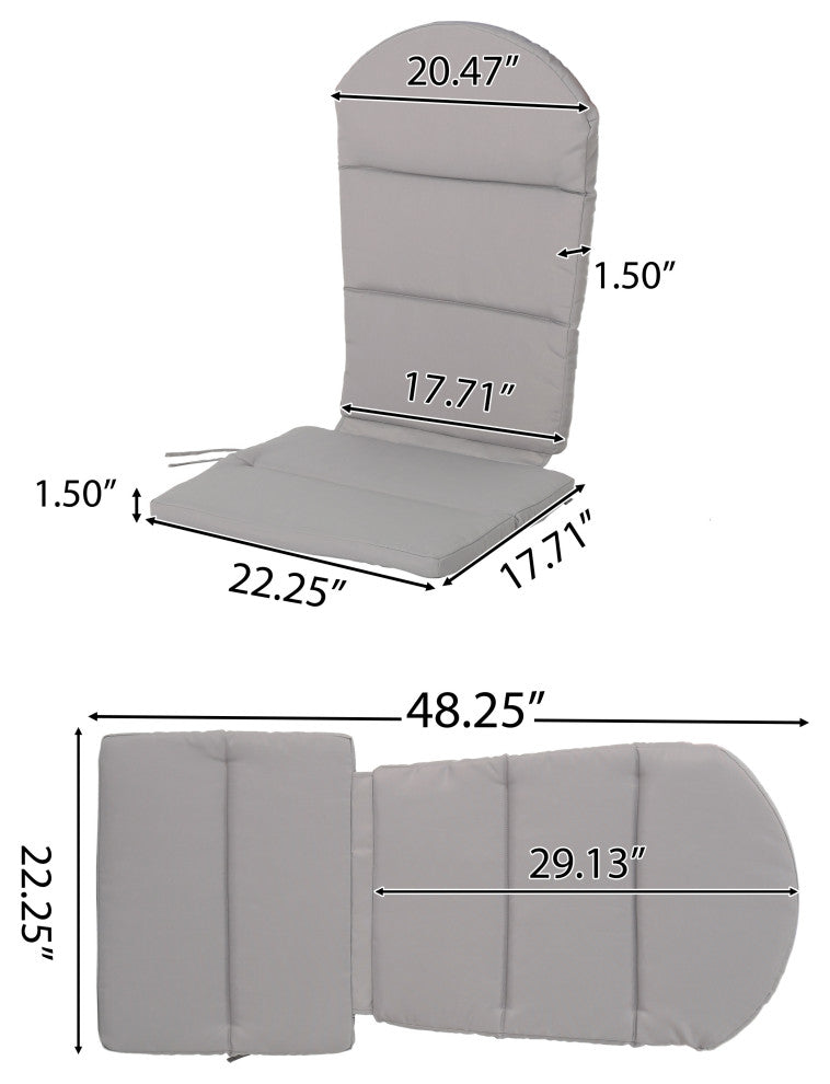 Outdoor Acacia Wood Folding Adirondack Chairs With Cushions, Set of 2, White/Gray