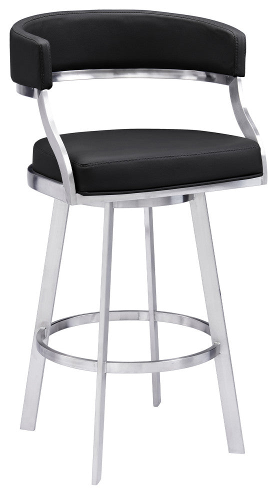 Saturn Swivel Metal and Faux Leather Bar Stool, Black, 30"