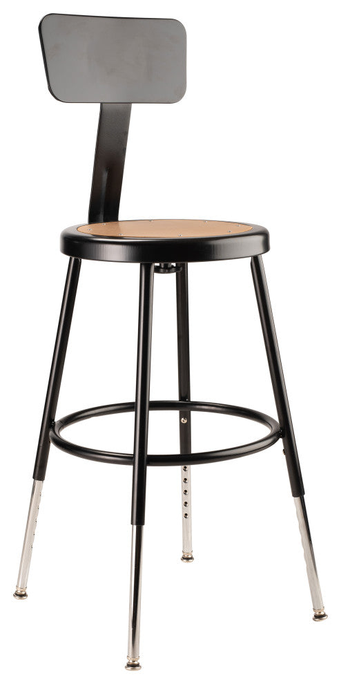 NPS 19"-27" Height Adjustable Heavy Duty Steel Stool With Backrest, Black