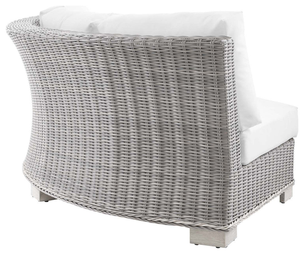 Conway Outdoor Patio Wicker Rattan Round Corner Chair Light Gray White