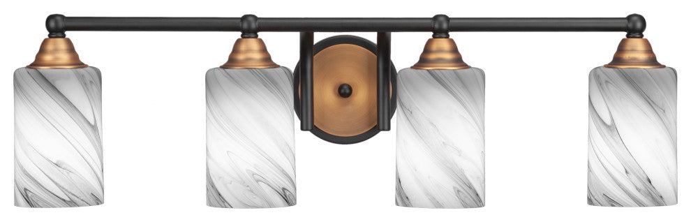 Paramount 4-Light Bath Bar, Matte Black & Brass, 4" Onyx Swirl Glass