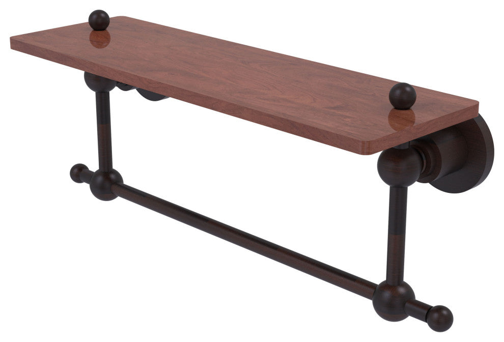 Astor Place 16" Solid Wood Shelf with Towel Bar, Venetian Bronze