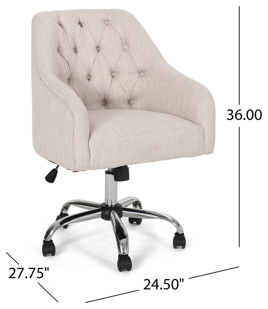 Uriel Tufted Home Office Chair With Swivel Base, Beige, Silver Finish