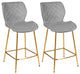 Set of 2 Curvy Diamond Stitched Velvet Bar Stools, Grey, 24 Inch