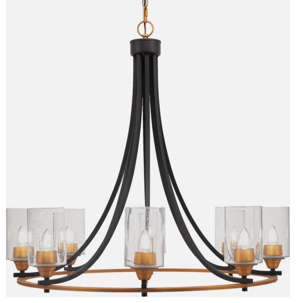 Paramount 8-Light Chandelier, Matte Black & Brass, 4" Clear Bubble Glass