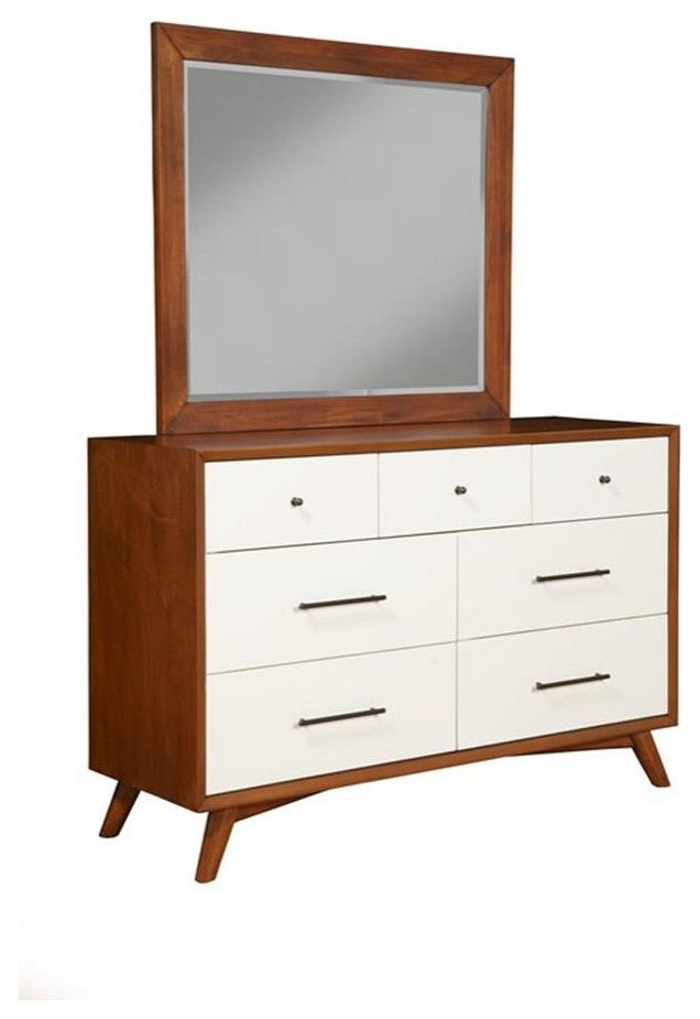 Alpine Furniture Flynn 7 Drawer Two Tone Wood Dresser in Acorn-White