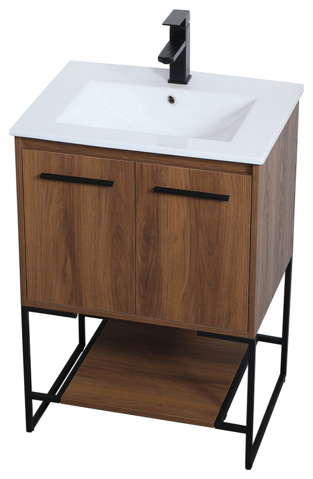 24" Single Bathroom Vanity, Walnut Brown