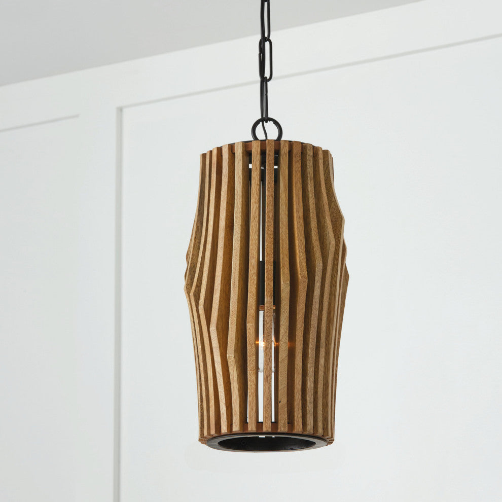 Capital Lighting 344613 Archer 9"W Wood Mini Pendant - Light Wood / Matte Black