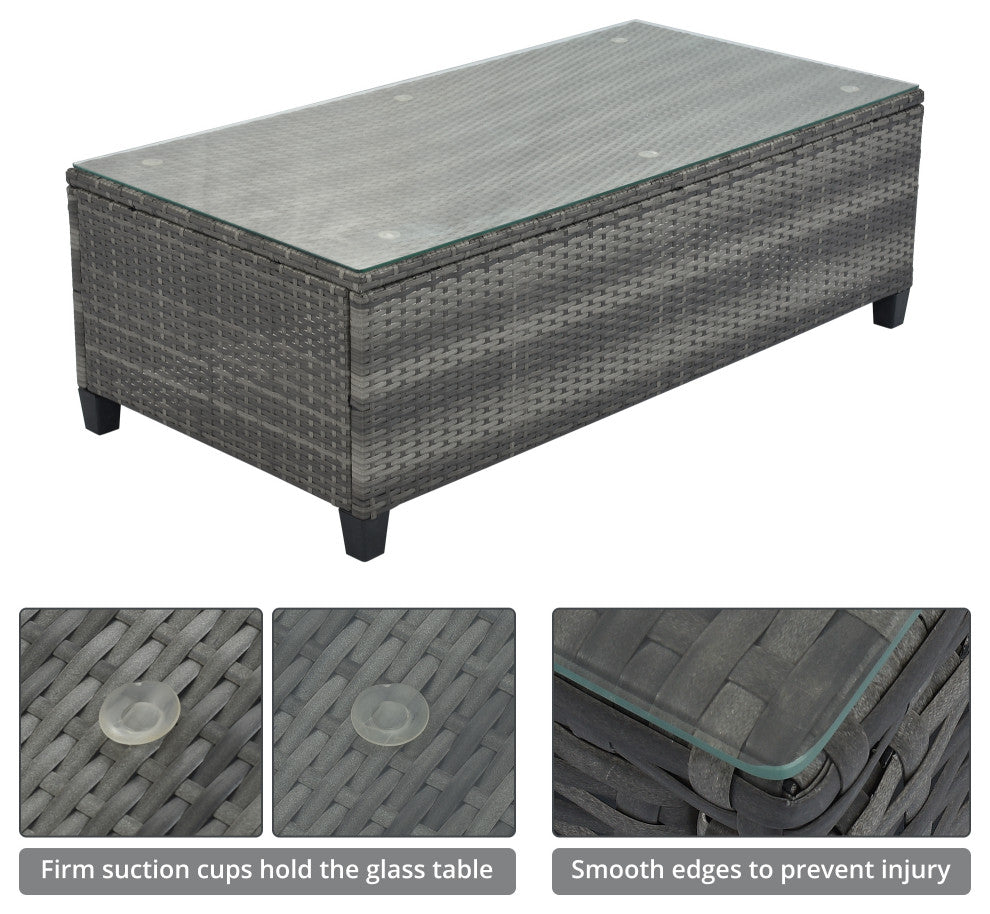 8 Pieces Outdoor Wicker Curved Patio Sectional with Coffee Table and Cushions, Gray