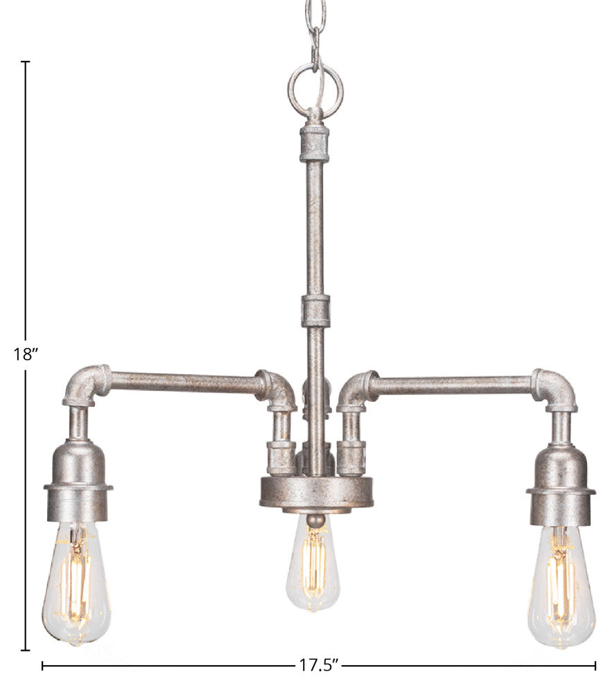 Vintage 3-Light Chandelier, Aged Silver